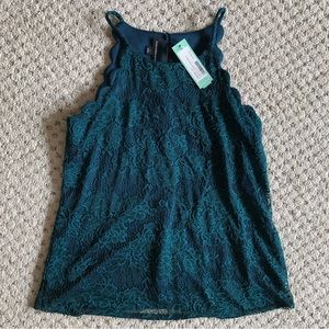 Lace Scalloped Halter Blouse in teal green- Fortune + Ivy